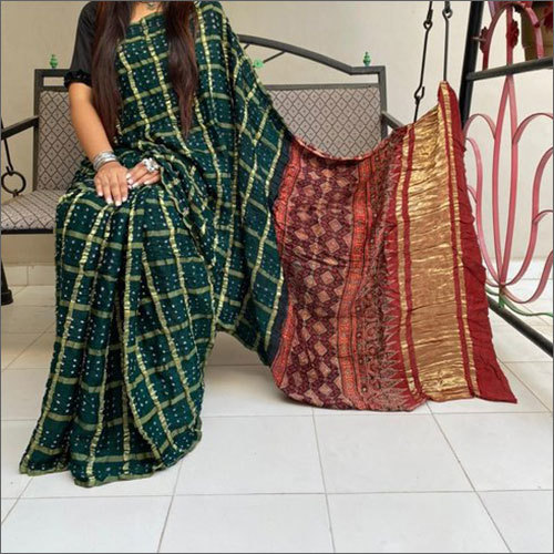 Casual Ladies Silk Gaji Ajrak Print Saree