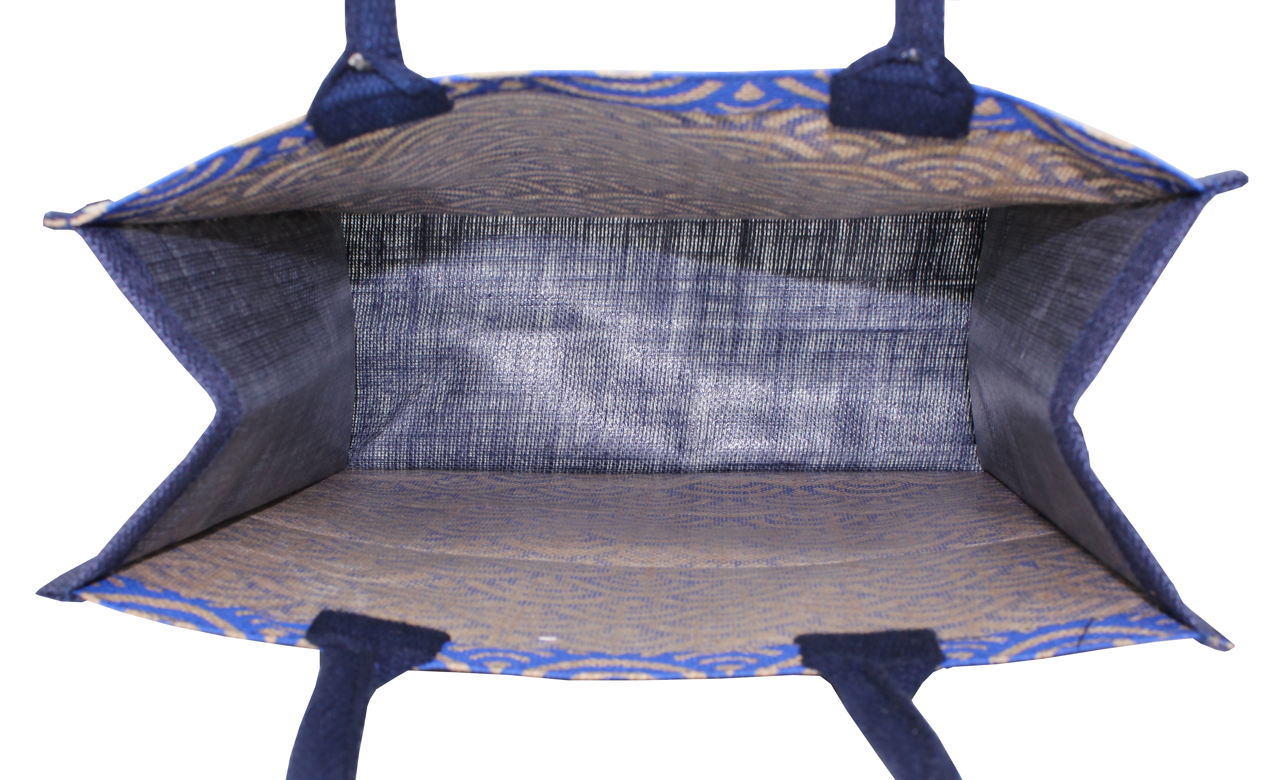 Available In All Color Pp Laminated Jute Tote Bag With Semi Circle Print