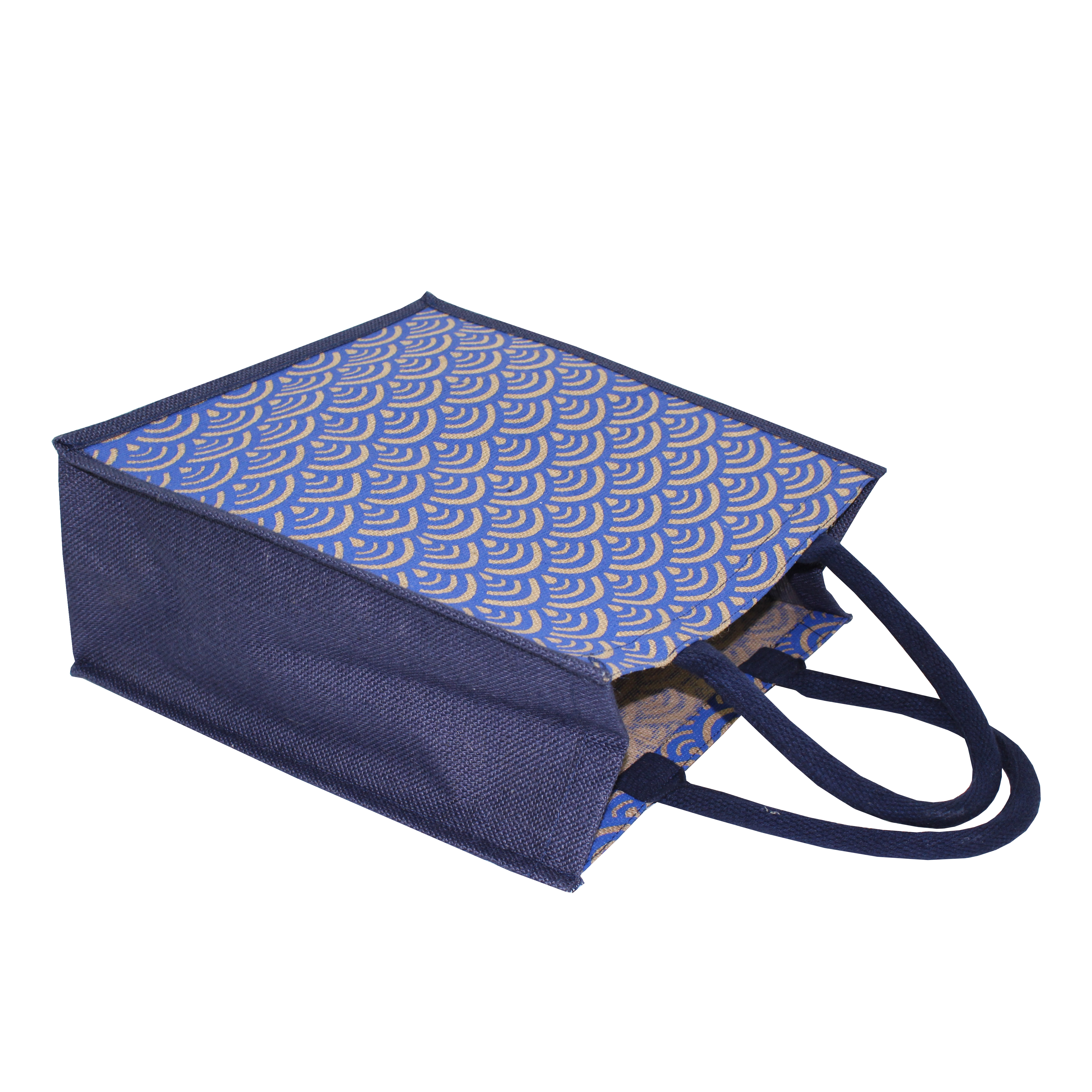 Available In All Color Pp Laminated Jute Tote Bag With Semi Circle Print