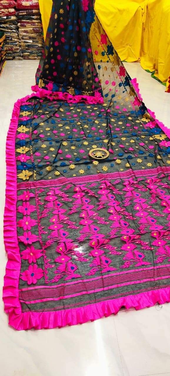 Red. Raffel Jamdani Saree.