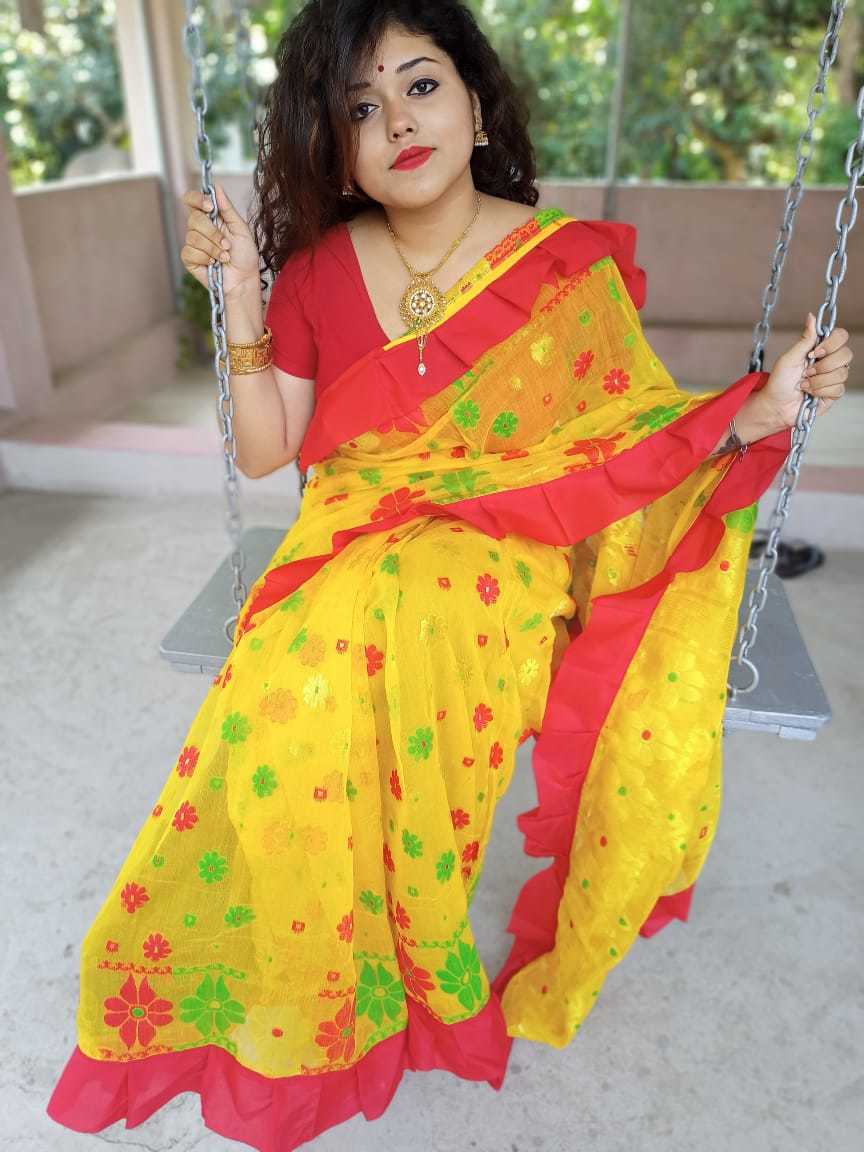 Red. Raffel Jamdani Saree.
