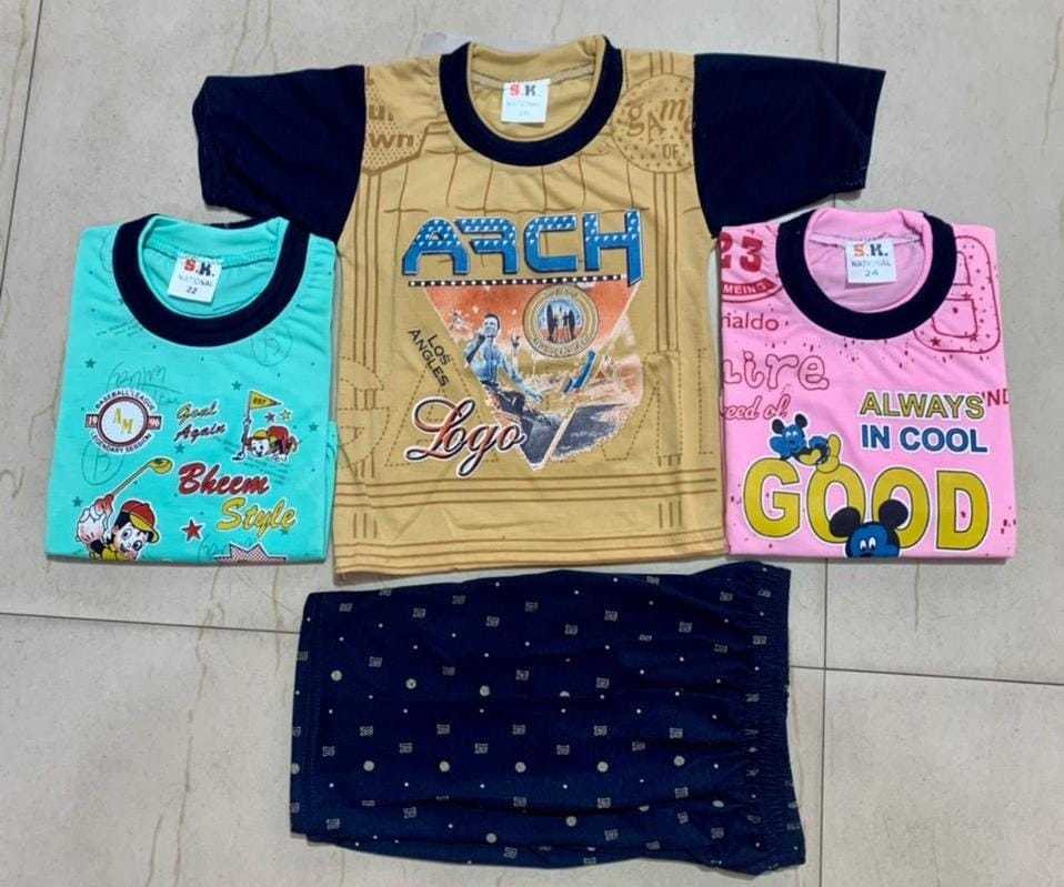 Baby T Shirts With Capry - Cotton Fabric, Available In Multiple Sizes, Attractive Printed Patterns, Anti-wrinkle, Washable, Short Sleeves, Trendy Style
