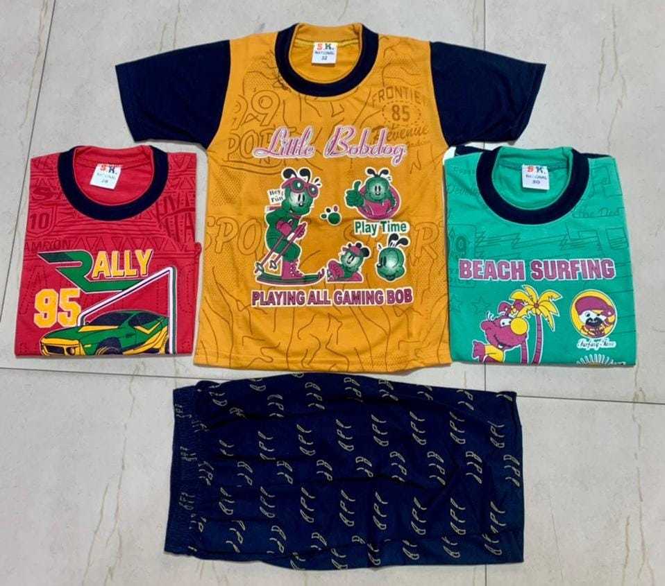 Baby T Shirts With Capry - Cotton Fabric, Available In Multiple Sizes, Attractive Printed Patterns, Anti-wrinkle, Washable, Short Sleeves, Trendy Style
