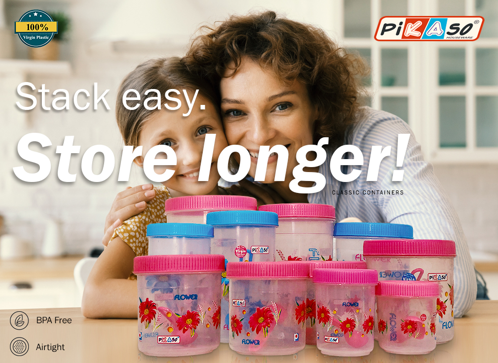 Classic Container 1350 (3 Pc Set) - Polypropylene, 125x125x140 Mm, Pink & Blue | Eco-friendly, Nontoxic, Round, Sanitary Kitchen Food Storage