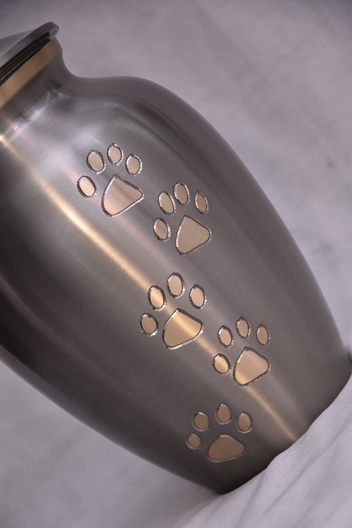 Shining Anthrecite Grey Golden Pet Paw Urn Funeral Supplies