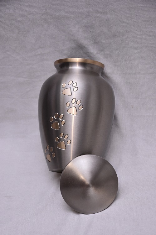 Shining Anthrecite Grey Golden Pet Paw Urn Funeral Supplies