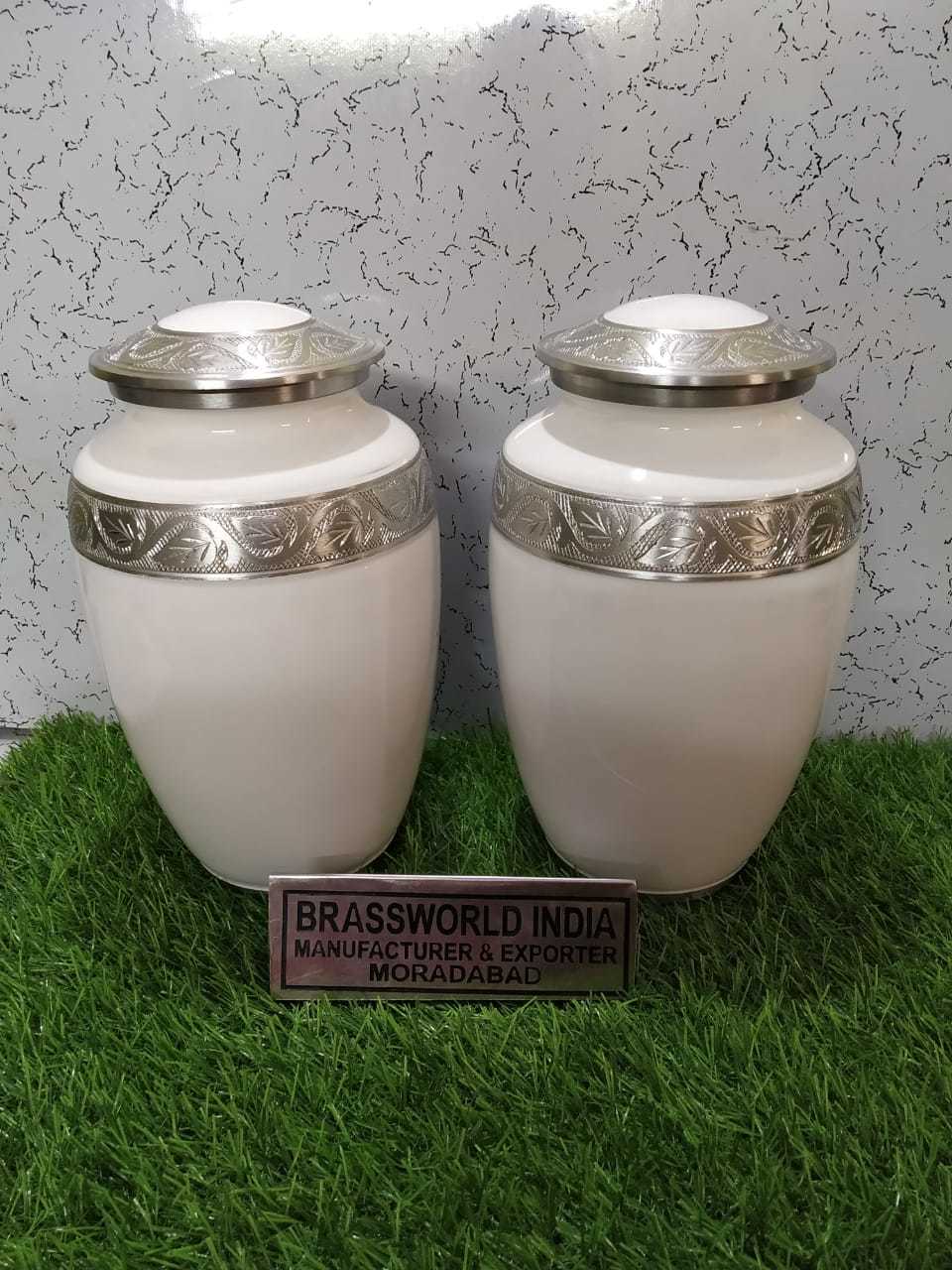 Aluminium White With Beatiful Leaves Engraved Urn Funeral Supplies