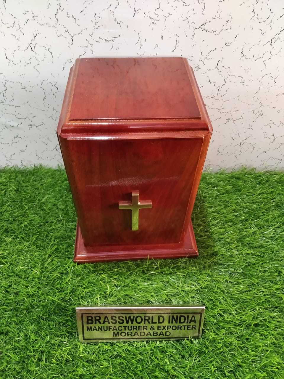 Wood Large Box Wood Polishing Shining With Cross Urn Funeral Supplies
