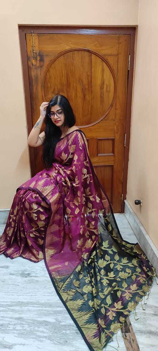 Swarnalata Saree - Cotton Silk, Maroon Color, Woven Pattern | Lightweight, High Strength, Perfect Party Wear, Includes Blouse Piece