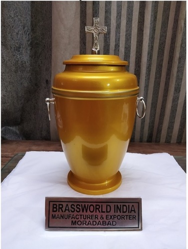 क्रॉस श्मशान कलश अंतिम संस्कार की आपूर्ति के साथ चमकता हुआ लौह पीला