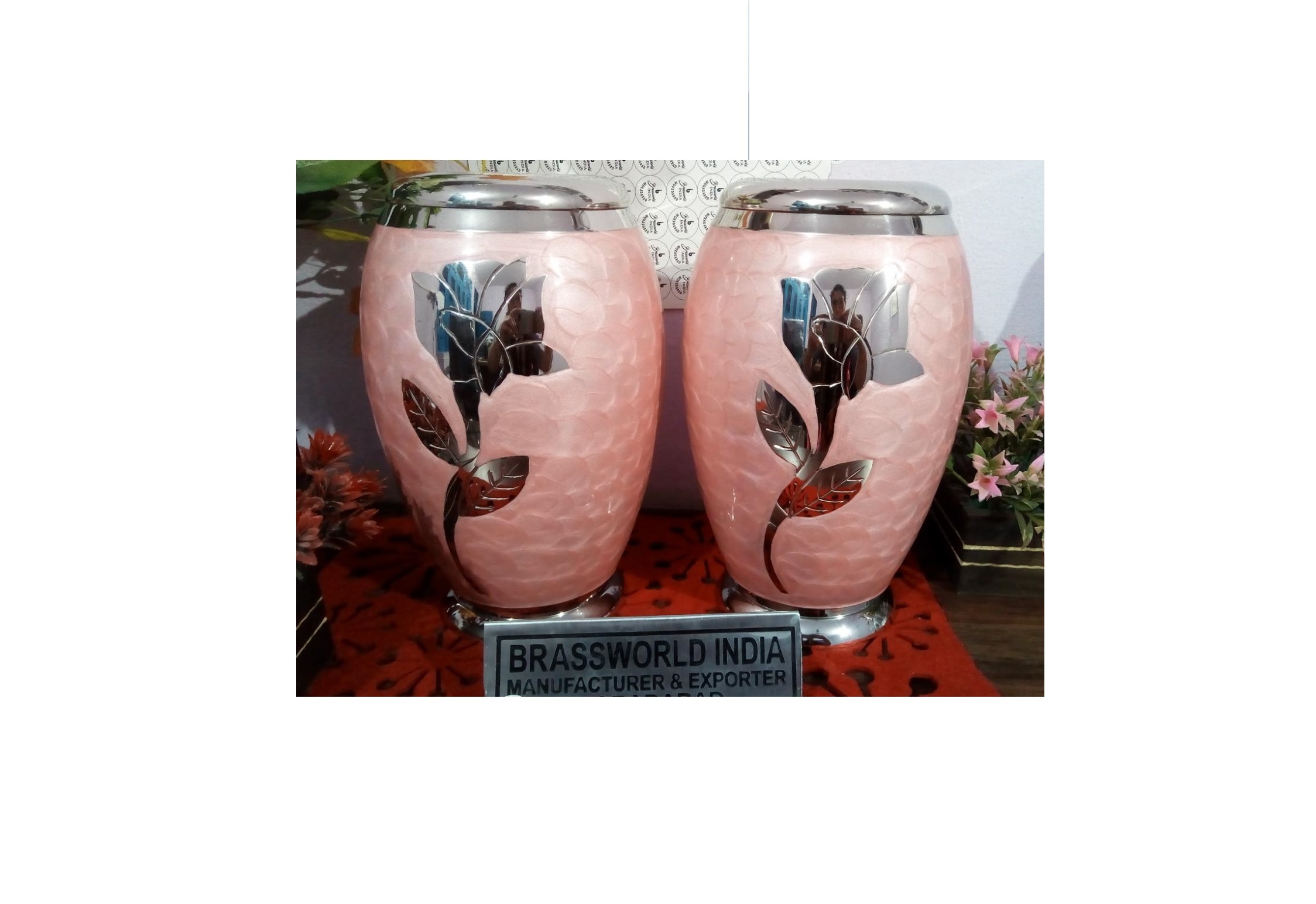 Pink Aluminium With Silver Rose Engraved Funeral Supplies
