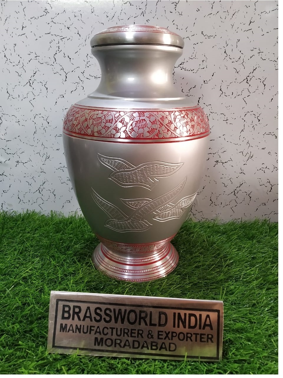 Pink Aluminium With Silver Rose Engraved Funeral Supplies