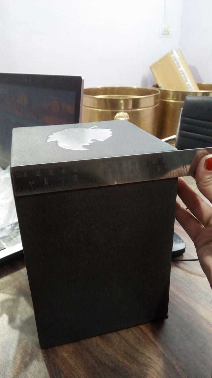 Black Box With Silver Leaf Urn Funeral Supplies