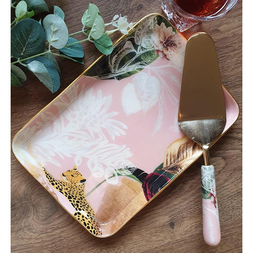 Metallic Print Enamel Platter With Spatula Size 107 Inch