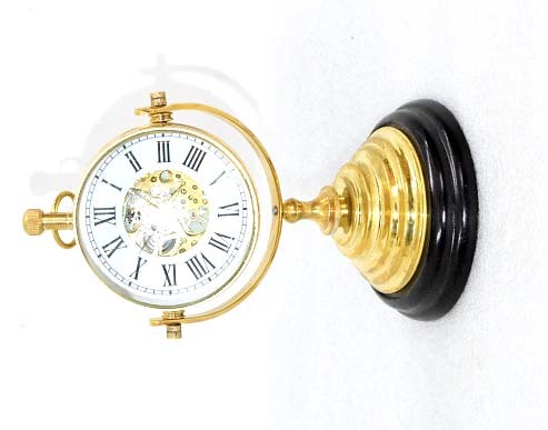Handmade Vintage Collectible Brass Mechanical Table Clock - 10x10x19 Cm, Shiny Brass Polish Finish, Unisex Design