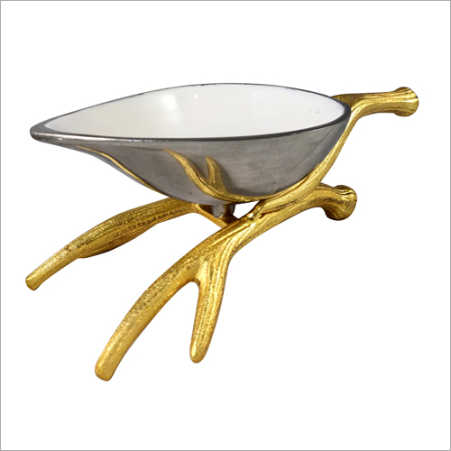 Decorative Aluminum Serving Bowl - 12x6.5x4 Inches | Golden, Silver, and White Mina Finish