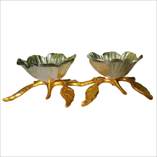 2 Aluminum Flower Bowl Set on Tree Leaves - Aluminum, 11 x 6 x 3 Inches | Silver and Gold Plated Finish, Elegant Leaf Design