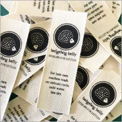 Cotton Printed Label - Rectangular Cotton Fabric, Smooth Surface Finish, White Color, Logo and Text Screen Printing | Soft Durable Apparel Tags for Brand Identification