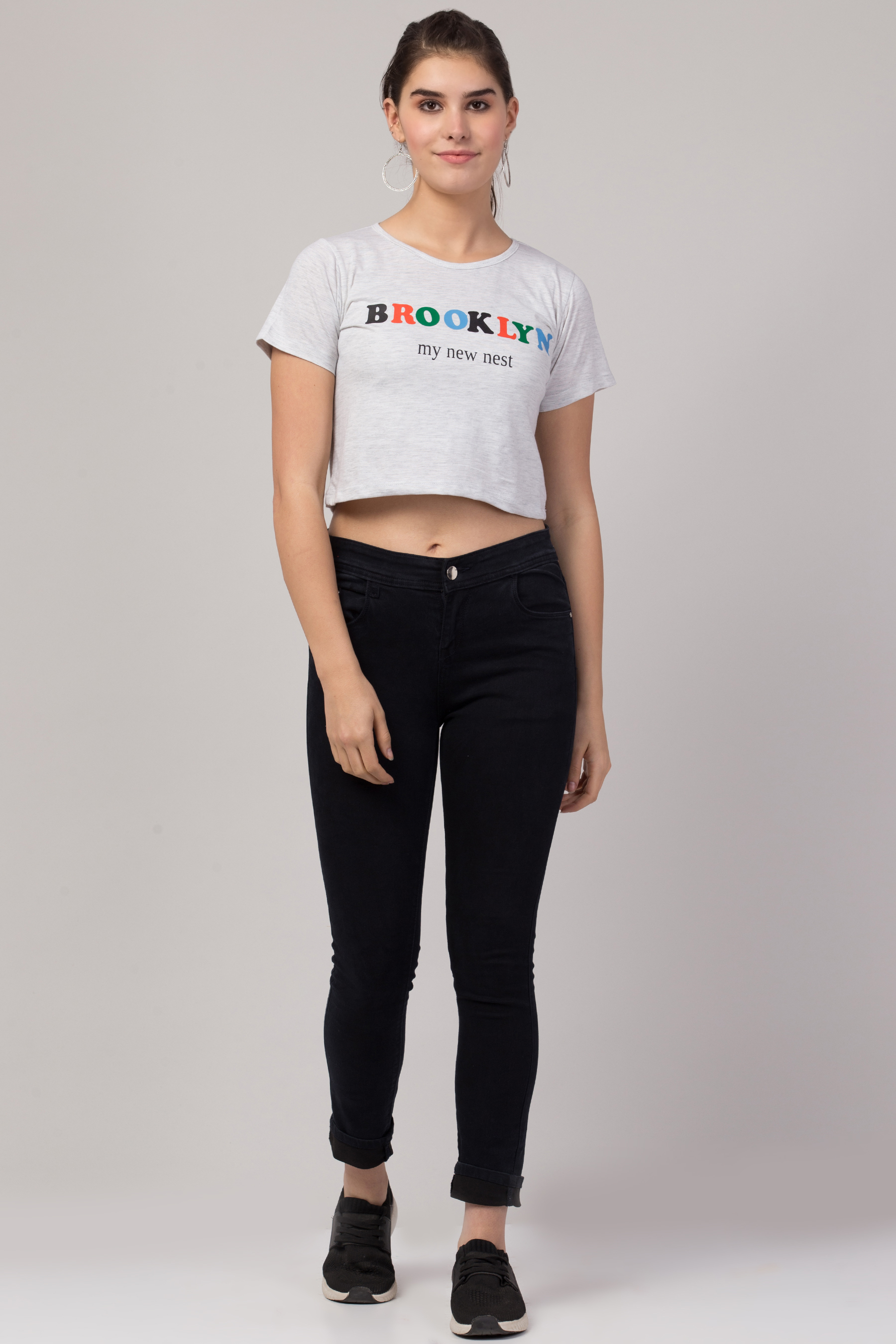 Ladies Grey Crop T-shirt For Girls & Women