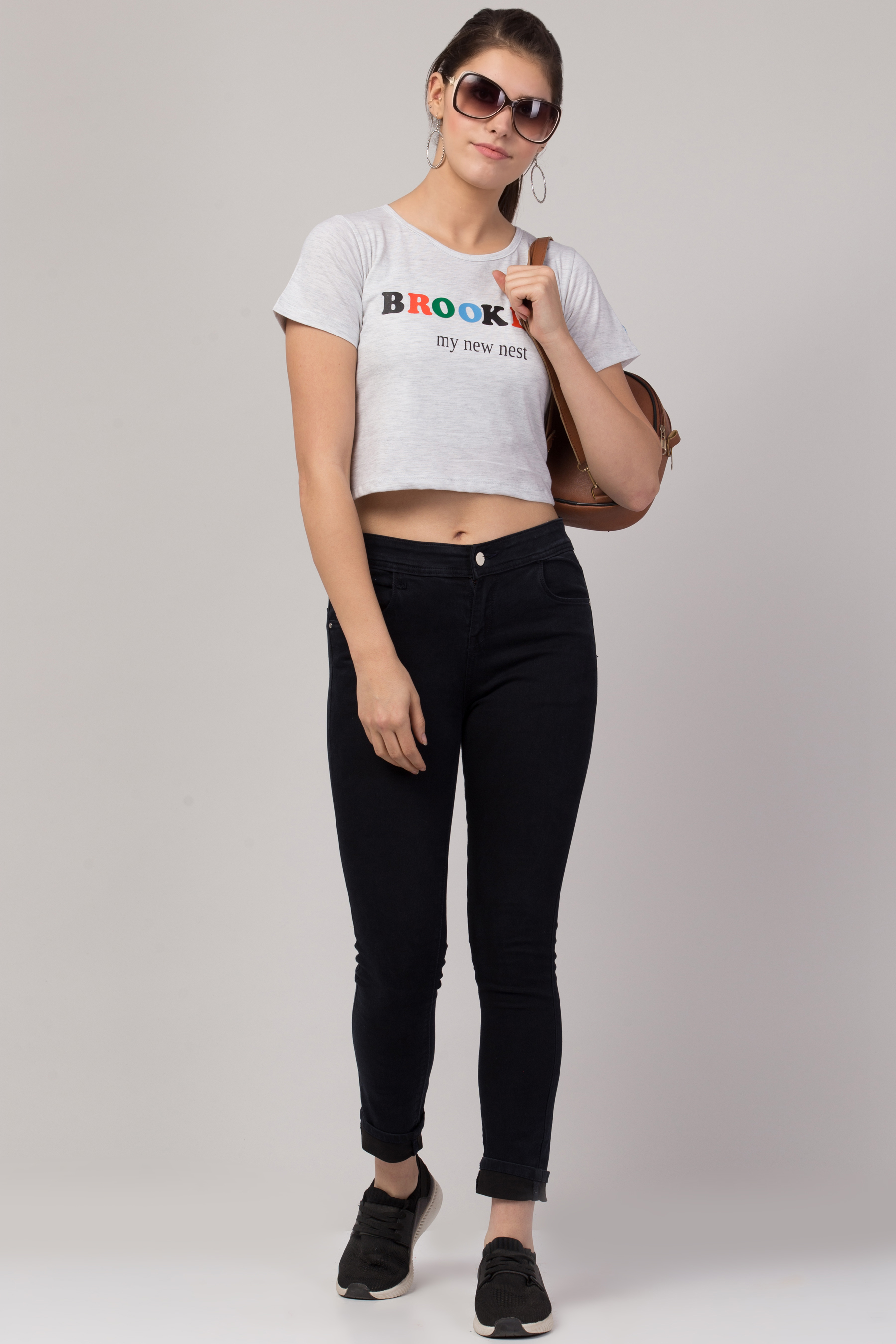 Ladies Grey Crop T-shirt For Girls & Women