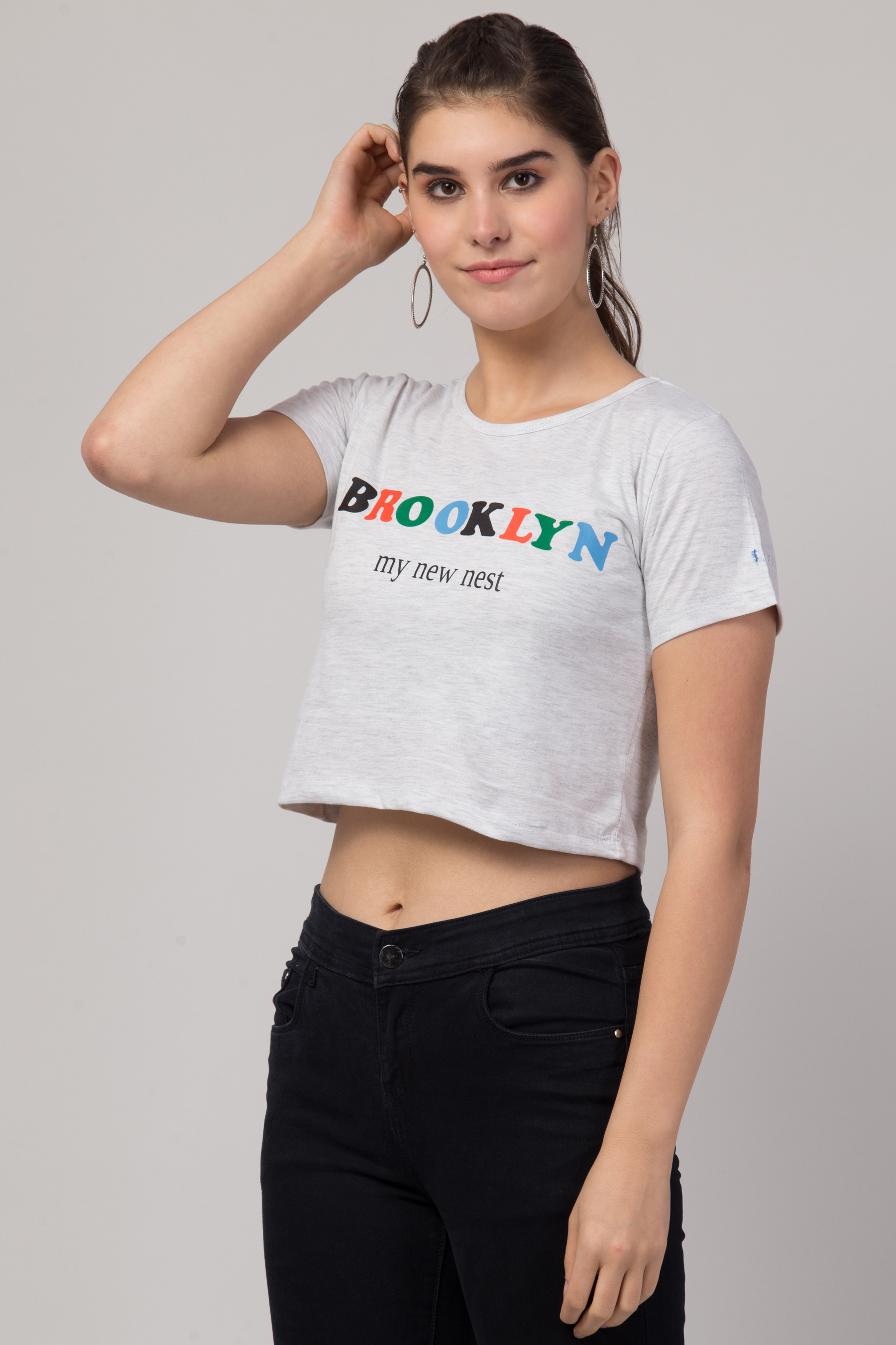 Ladies Grey Crop T-shirt For Girls & Women