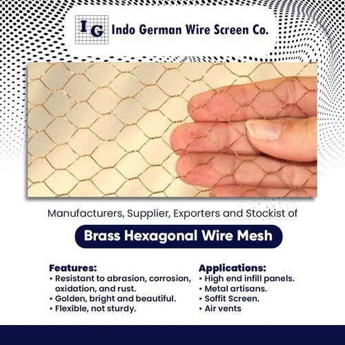 Brass Hexagonal Wire Mesh - Brass Material, Flexible and Sturdy Design, Golden Color, Hexagonal Aperture for Elegant Infill Panels and Air Vents