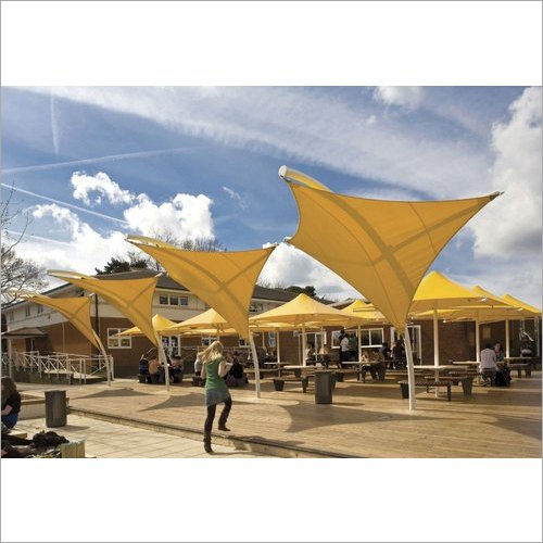 High Tensile Canopy Structure - PVC Coated Fabric, Waterproof Modular Frame in Yellow - Durable and Stylish for Homes, Restaurants, and Resorts