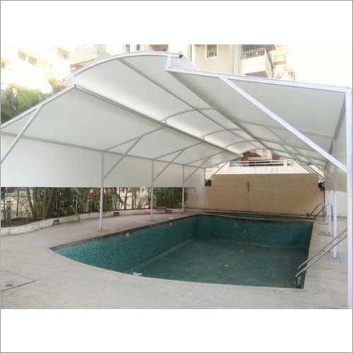 Swimming Pool Cover Tensile Structure - PVC Coated Fabric, Modular Build, White Color | Waterproof Design, Mild Steel Frame, Plain Pattern