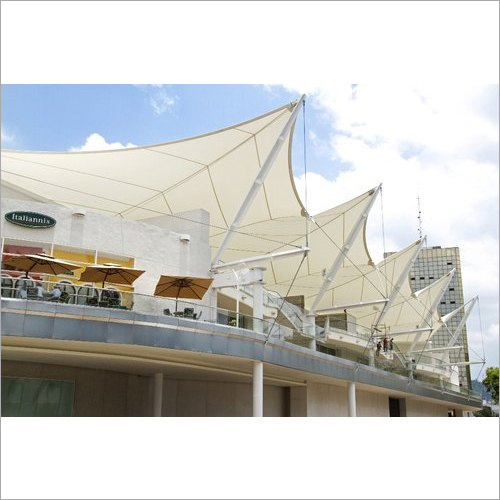 White Tensile Membrane Structure - Modular Waterproof PVC Coated Fabric | Robust Design, Easy Installation, Mild Steel Frame