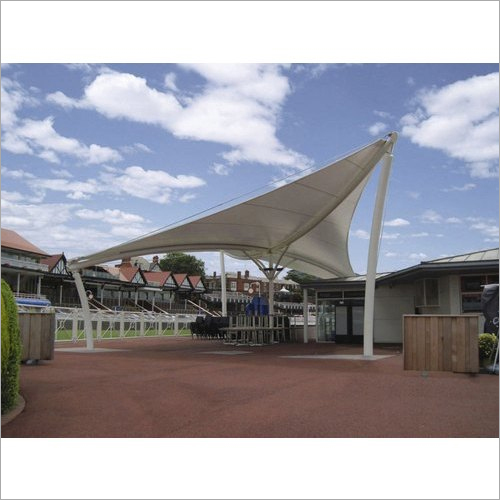 Modular Canopy Tensile Structure - PVC Coated Fabric, Mild Steel Frame, Waterproof, Elegant White Design for Hotels and Resorts