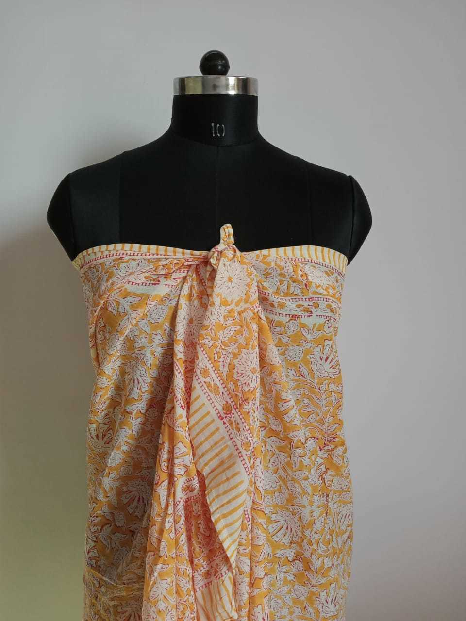 Hand Block Printed Cotton Sarong - 44x72 Inches | Handmade Design, All Colors, Women's Fashion Accessory