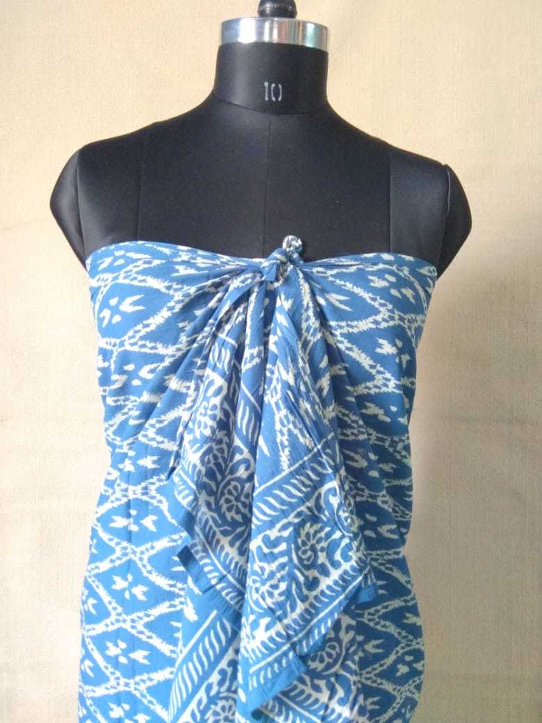 Hand Block Printed Cotton Sarong - 44x72 Inches | Handmade Design, All Colors, Women's Fashion Accessory