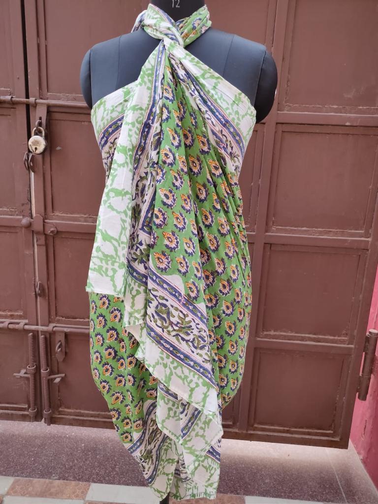 Indigo Block Printed Women Sarong - Cotton, 44x72 Inches | Handmade Block Print, Vibrant Colors For Stylish Women