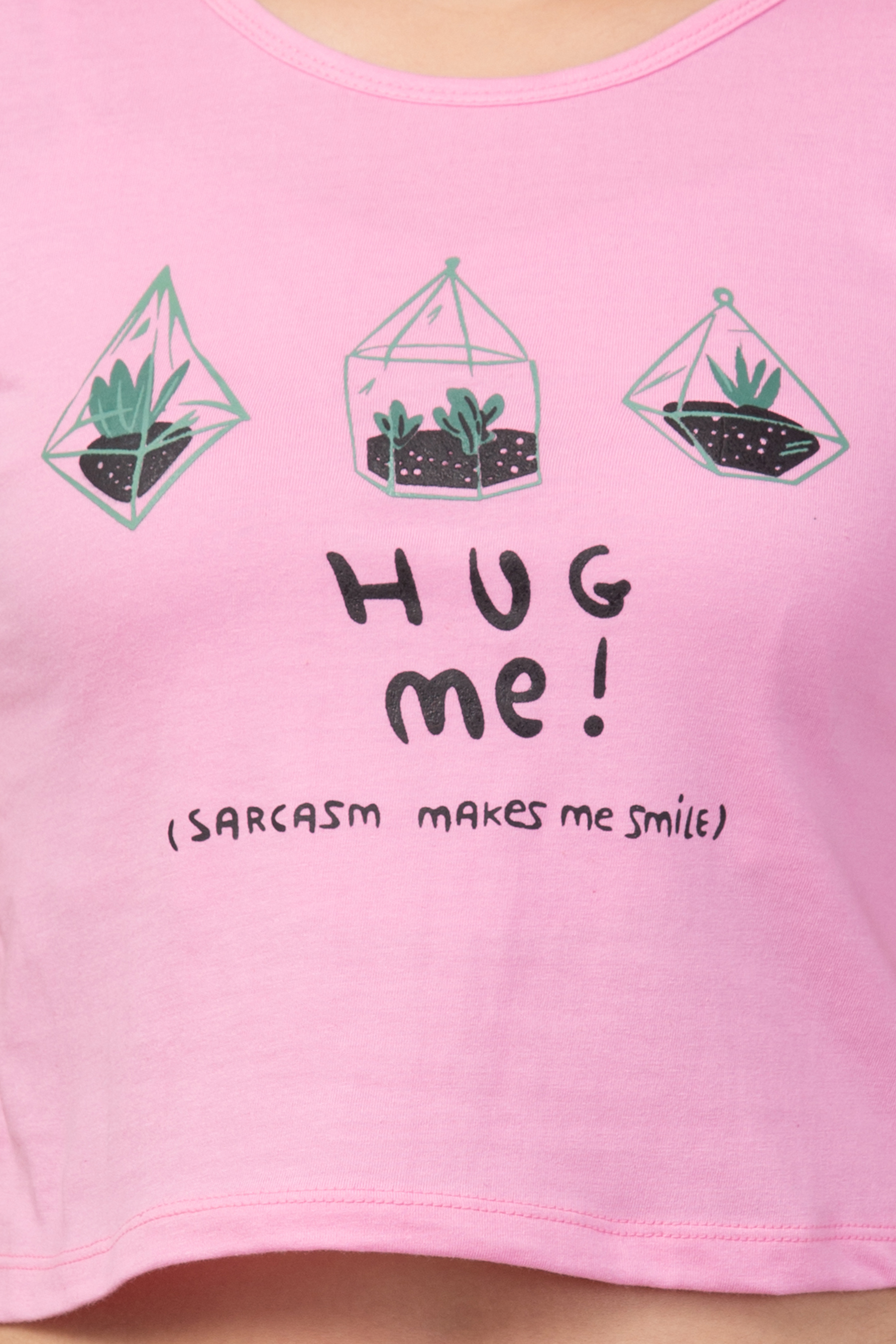 Ladies Pink Printed Crop T-shirt For Girls & Women