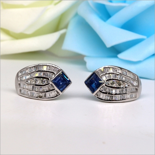 Natural Blue Sapphire & Diamond Earrings - 14k White Gold, Handmade Jewellery With Baguette Cut Diamonds & Princess Cut Sapphires