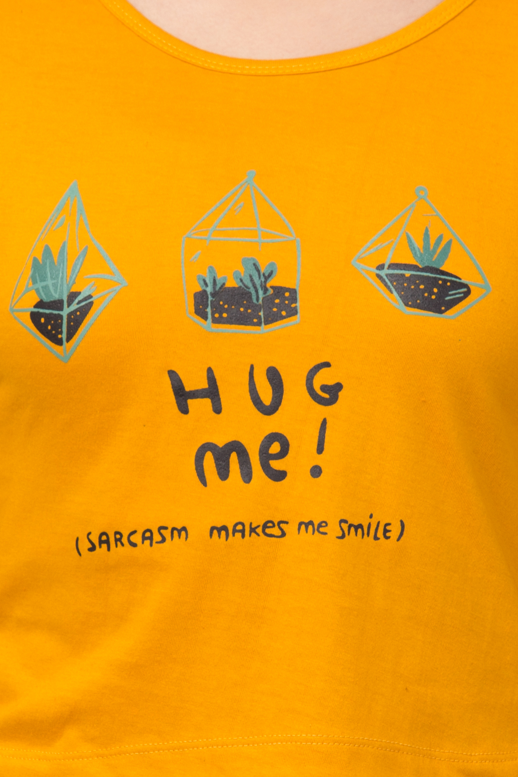 Ladies Yellow Printed Crop T-shirt For Girls & Women