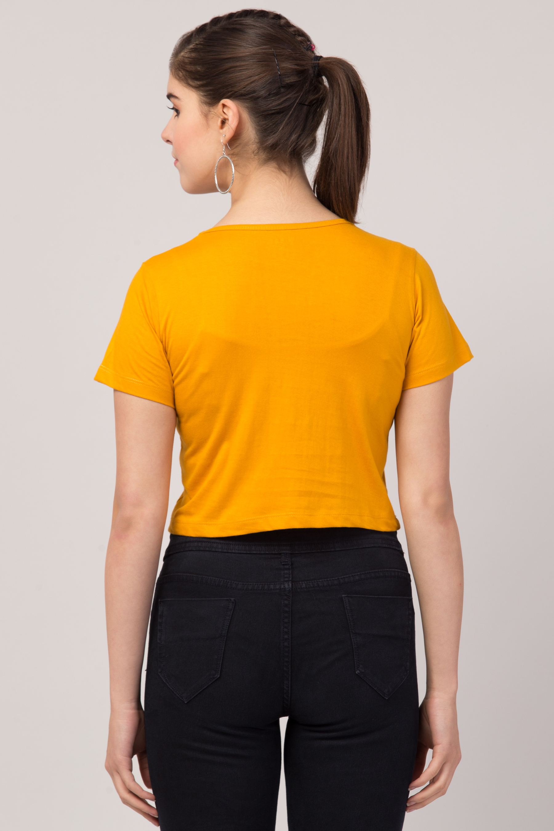 Ladies Yellow Printed Crop T-shirt For Girls & Women