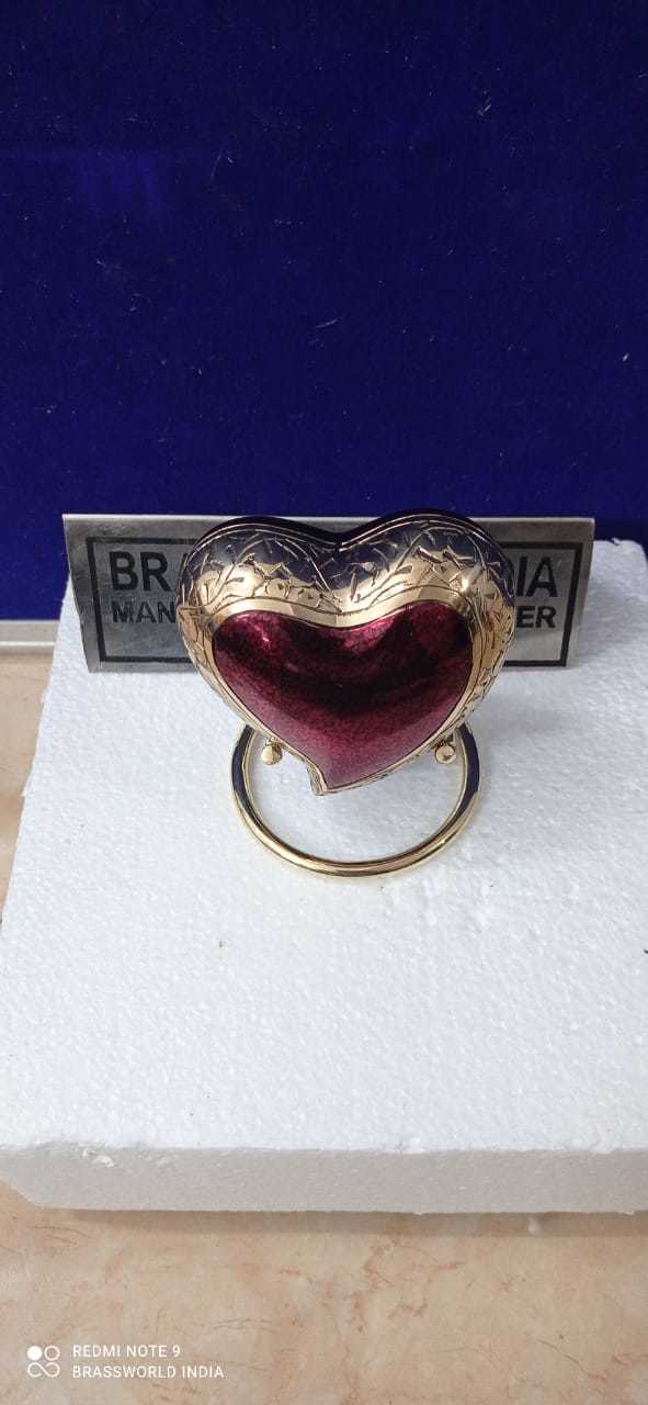 Brass Red Heart With Golden Engraved Stand Keepsake Urn