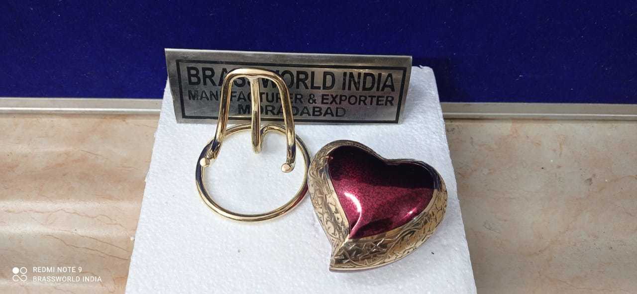 Brass Red Heart With Golden Engraved Stand Keepsake Urn