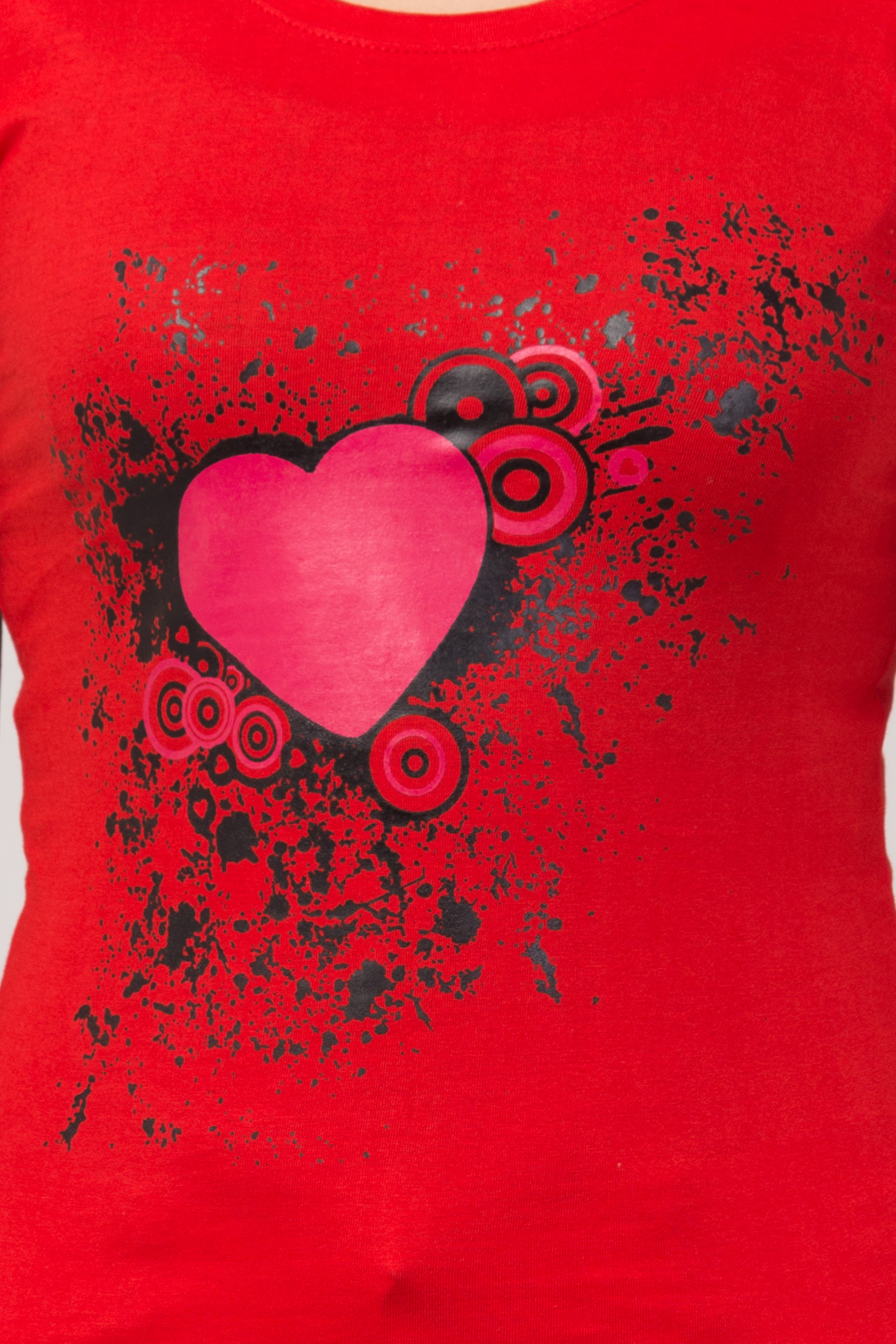 Ladies Red Heart Printed T-shirt For Girls & Women