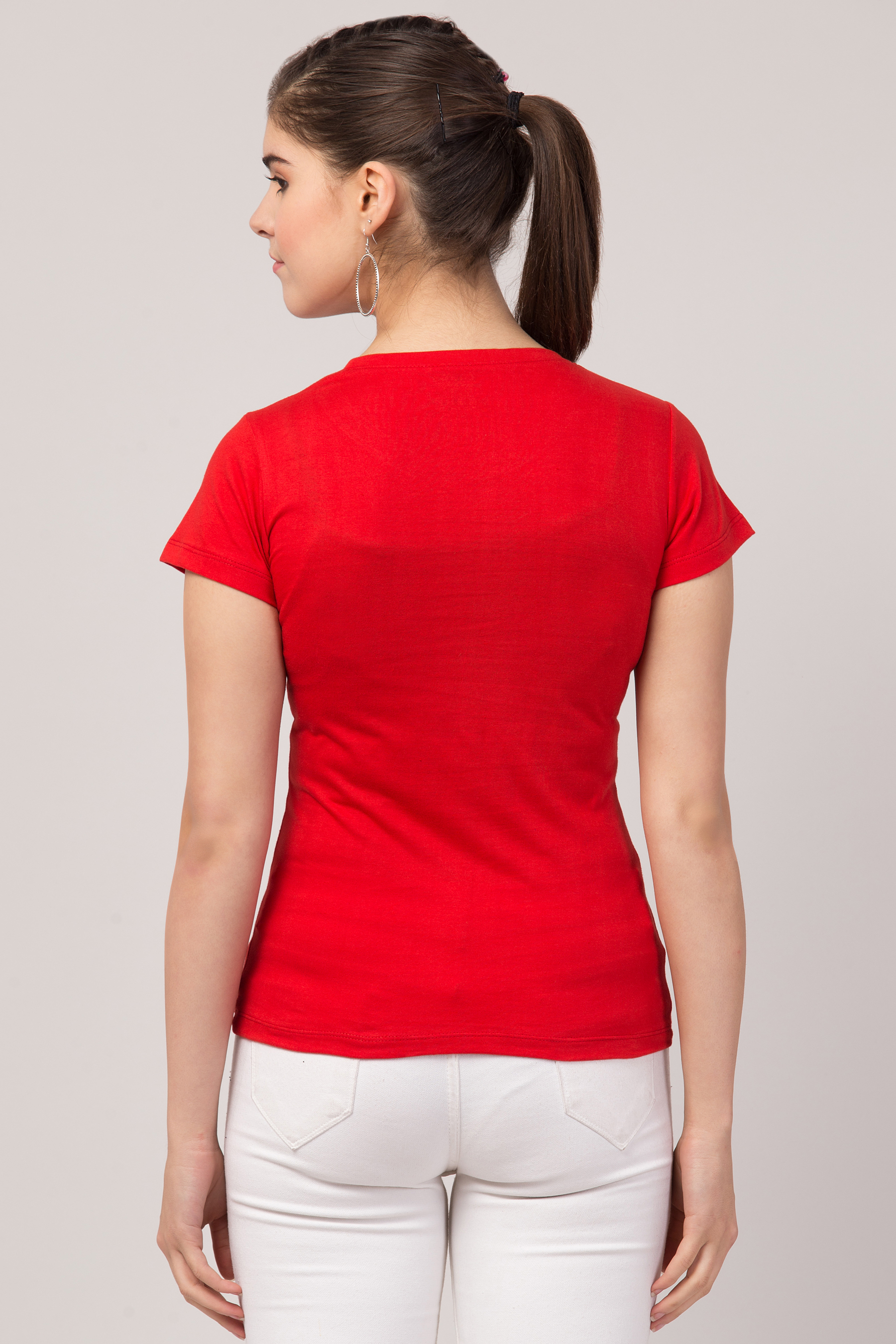 Ladies Red Heart Printed T-shirt For Girls & Women