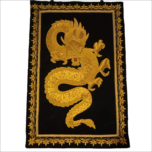Zari Hand Embroidered Dragon Wall Hanging Jewel Carpet - Lined Backing, Customized Sizes | Decorative Chinese Dragon Pattern