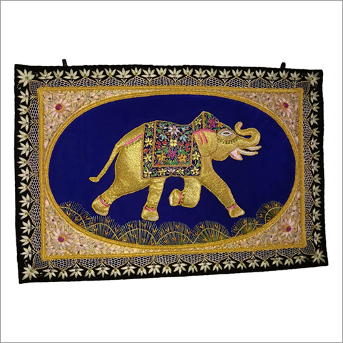 Silk Thread Embroidered Elephant Jewel Carpet Backing Material: Lining