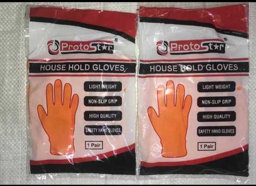 Household Hand Gloves - Durable Latex Material, Full Finger Style, Orange Color | Ideal for Daily Life Use, Plain Pattern