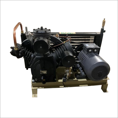 20 HP High Pressure Base Plate Mounted Compressor - Cast Iron, 3 Cylinder, Matte Black | 440V, 1 Year Warranty, Air Cooled, Semi-Auto Operation