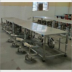 Stainless Steel Canteen Dining Table - 72x32x30 Inch Mirror Finish, 8-Seater Design with Linked Turnable Chairs | 5-Year Warranty, Manual Installation, Innovative Steel Decor