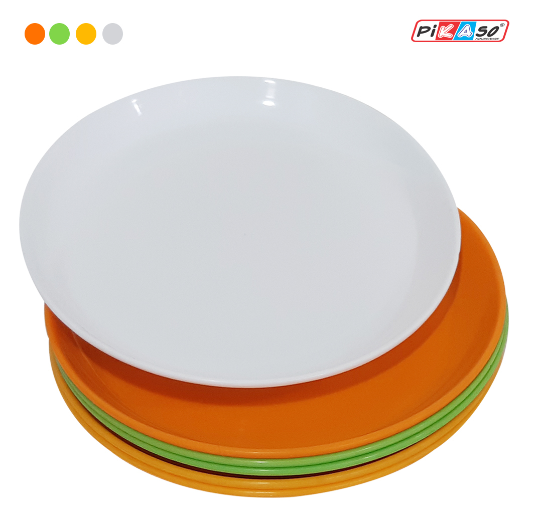 Round Full Plate 11 Inch (6 Pc Set) - Polypropylene 11 Inch Diameter White-orange-yellow-green Microwave Safe Lightweight At 152 Grams
