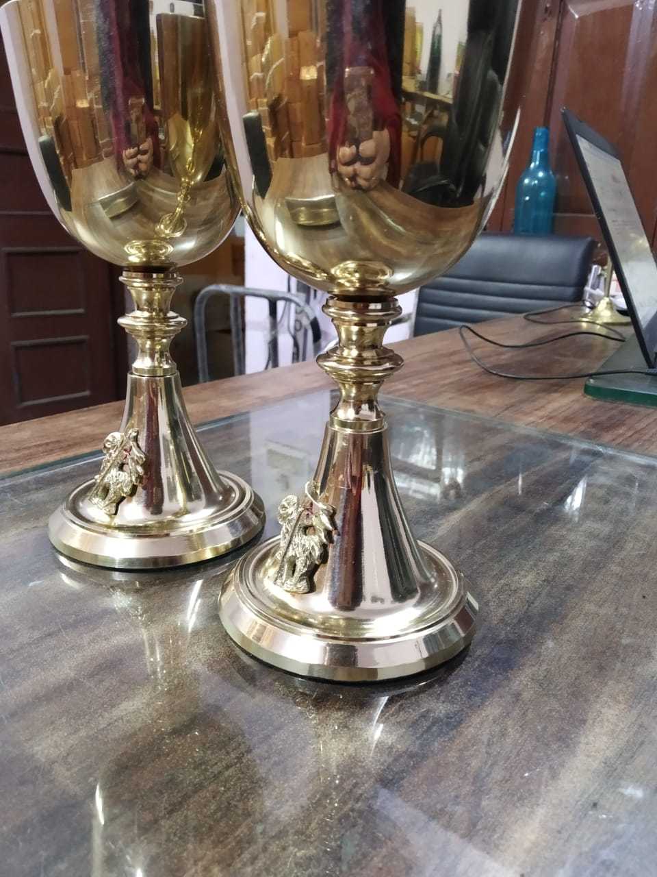 Chalice And Paten In Golden Engraved Brass Church Supplies