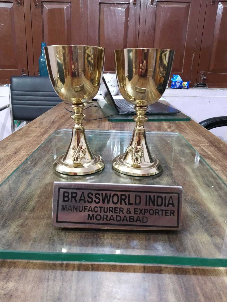 Chalice And Paten In Golden Engraved Brass Church Supplies