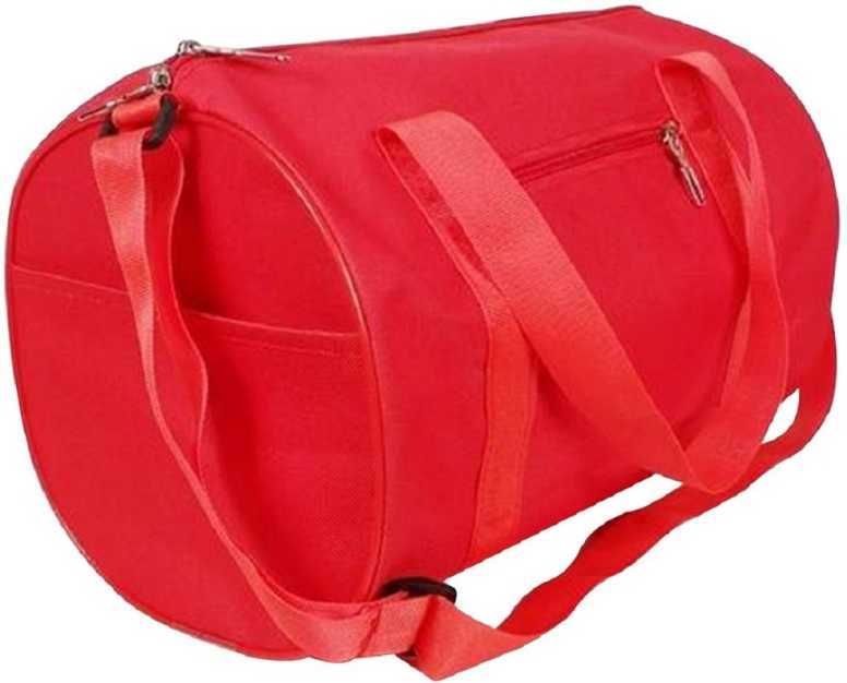 Plain Gym Bag - Synthetic Material, 42.5*20*20 Cm, Bright Red | 20 Liter Capacity, Solid Design, Adjustable Long Strap, Double Zipper Closure